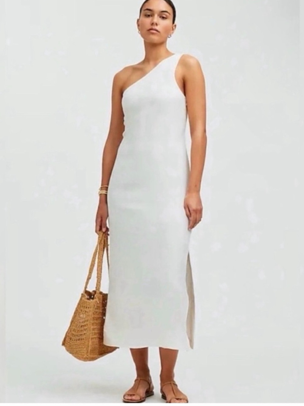 One-Shoulder White Linen Dress
